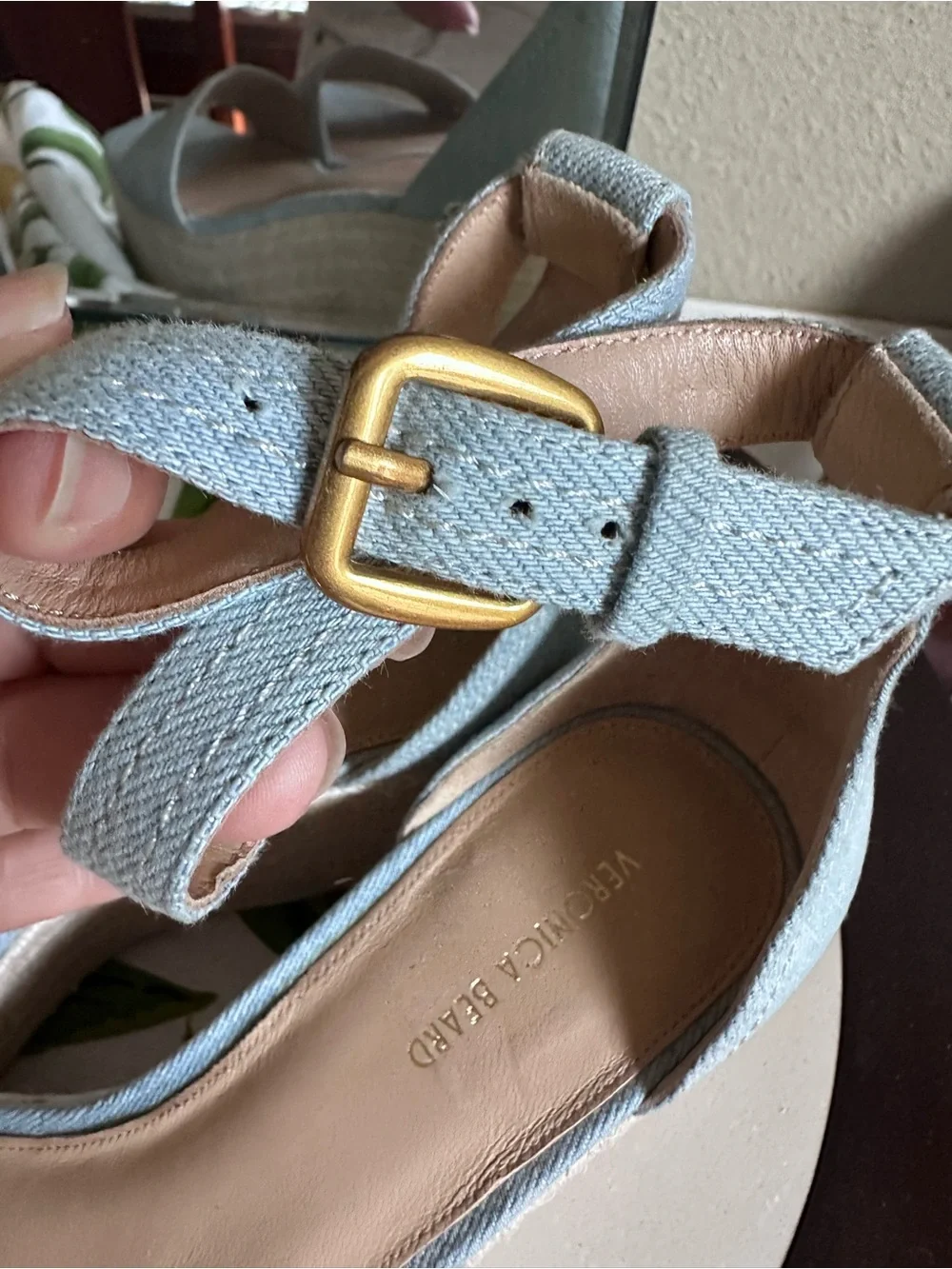 Veronica Beard Light Blue Denim Espadrille Wedge Sandals